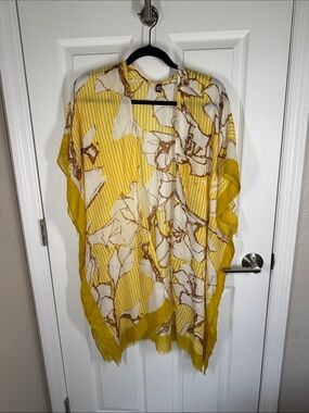 George Yellow Floral Striped Kimono